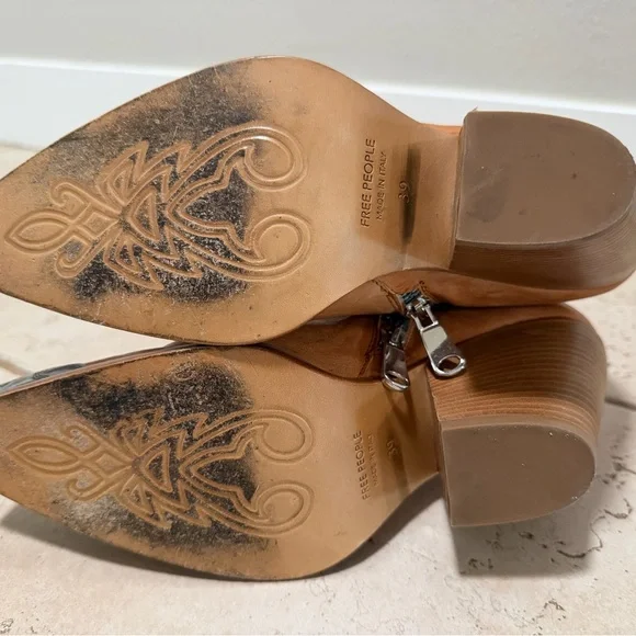 Free People Brayden Western Boots Tan Leather Ankle - Picture 4 of 7